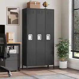 Acekool - 3 Doors Employee Lockers for Office, Metal Sorage Locker Combination, Lockable Employees Metal Locker with Door - Black