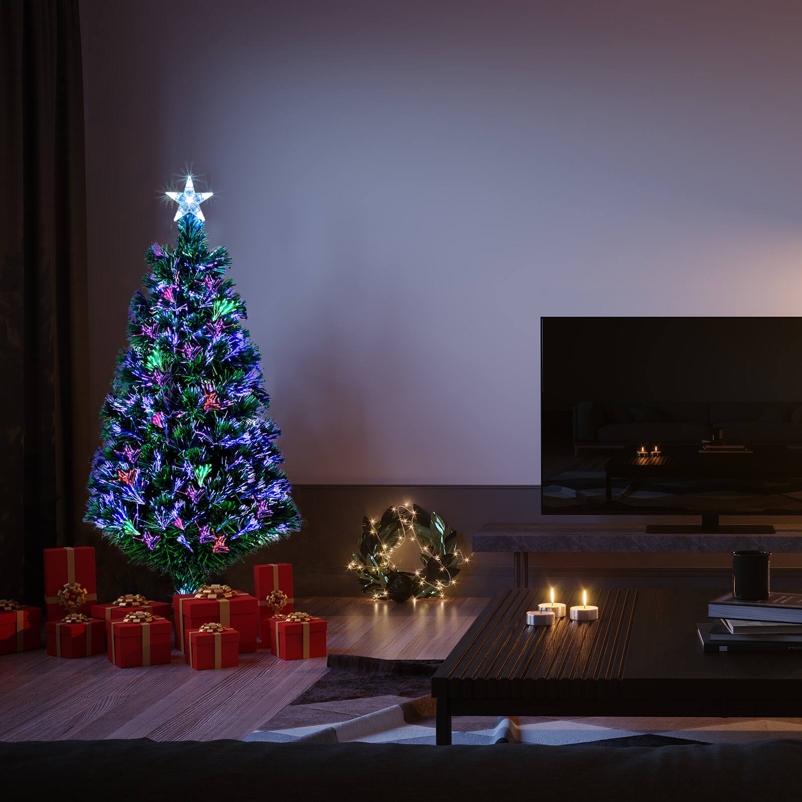 Alt View 4. VAVSEA - 6ft Top With Stars PVC Material Fiber Optics 230 Branches Christmas Tree Green - Green.