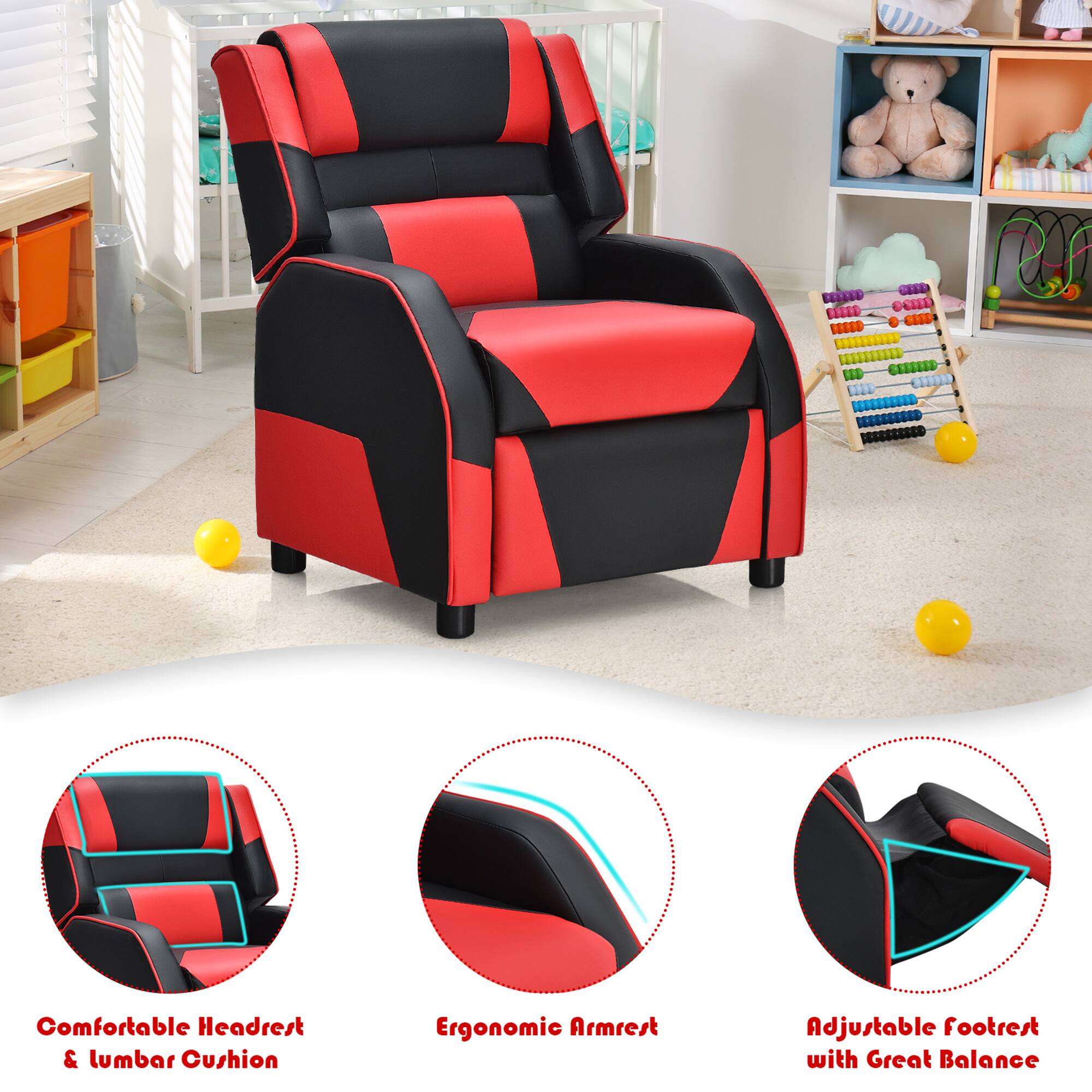 Comfortable Headrest & Lumbar Cushion  
Ergonomic Armrest  
Adjustable Footrest with Great Balance