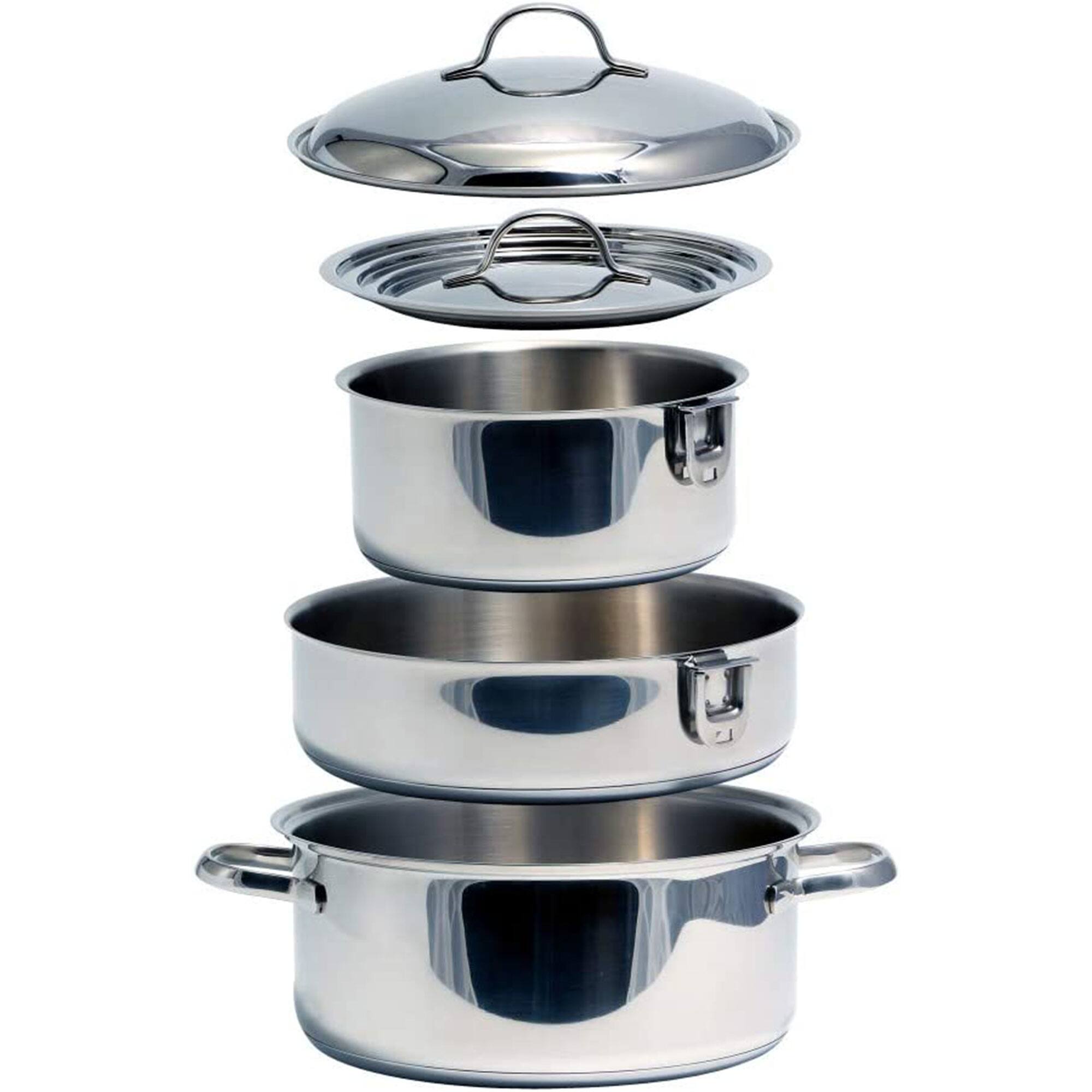 Alt View 1. Camco - Camco 7 Piece Stainless Steel Cookware Nesting Pot Set w/Handle & Storage Strap - Silver.