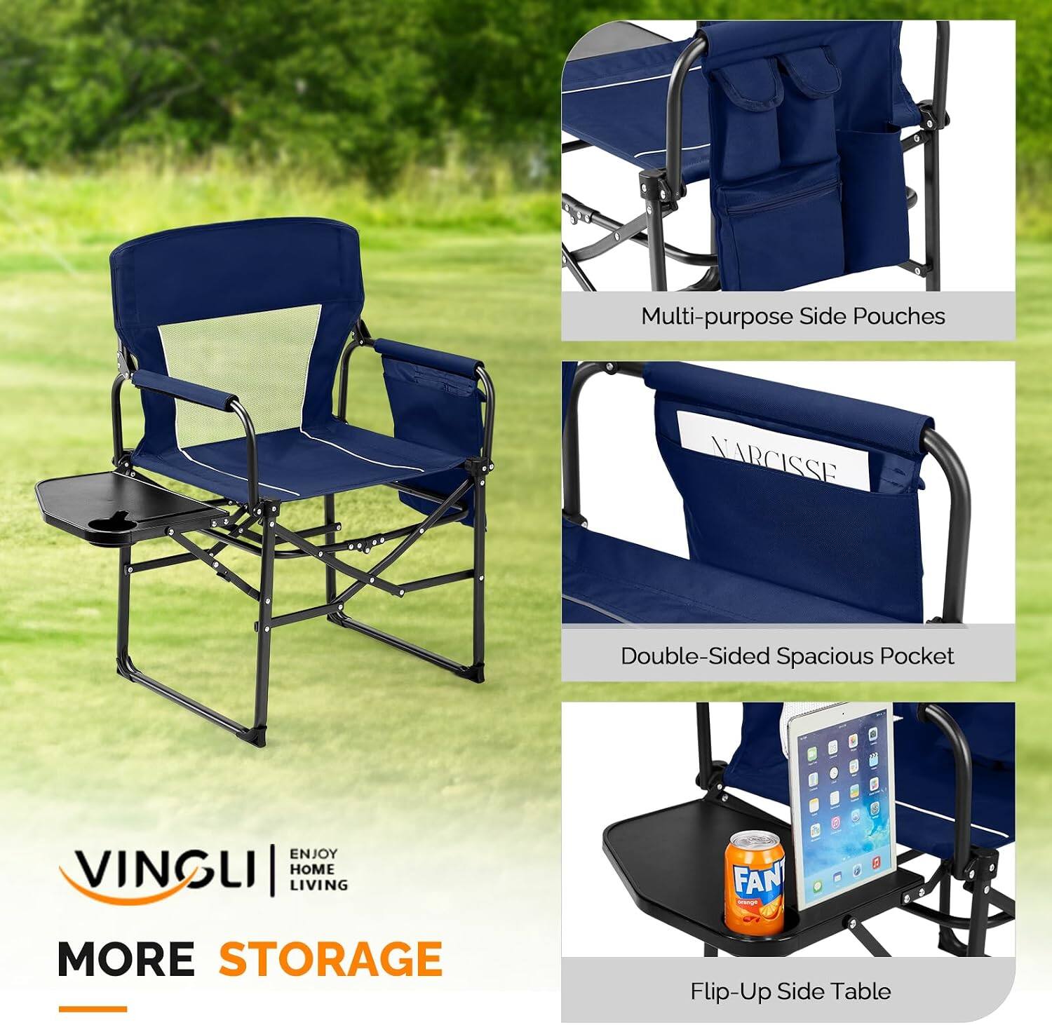 Multi-purpose Side Pouches  
NARCISSE  
Double-Sided Spacious Pocket  
ENJOY VINGLI HOME LIVING  
MORE STORAGE  
Flip-Up Side Table