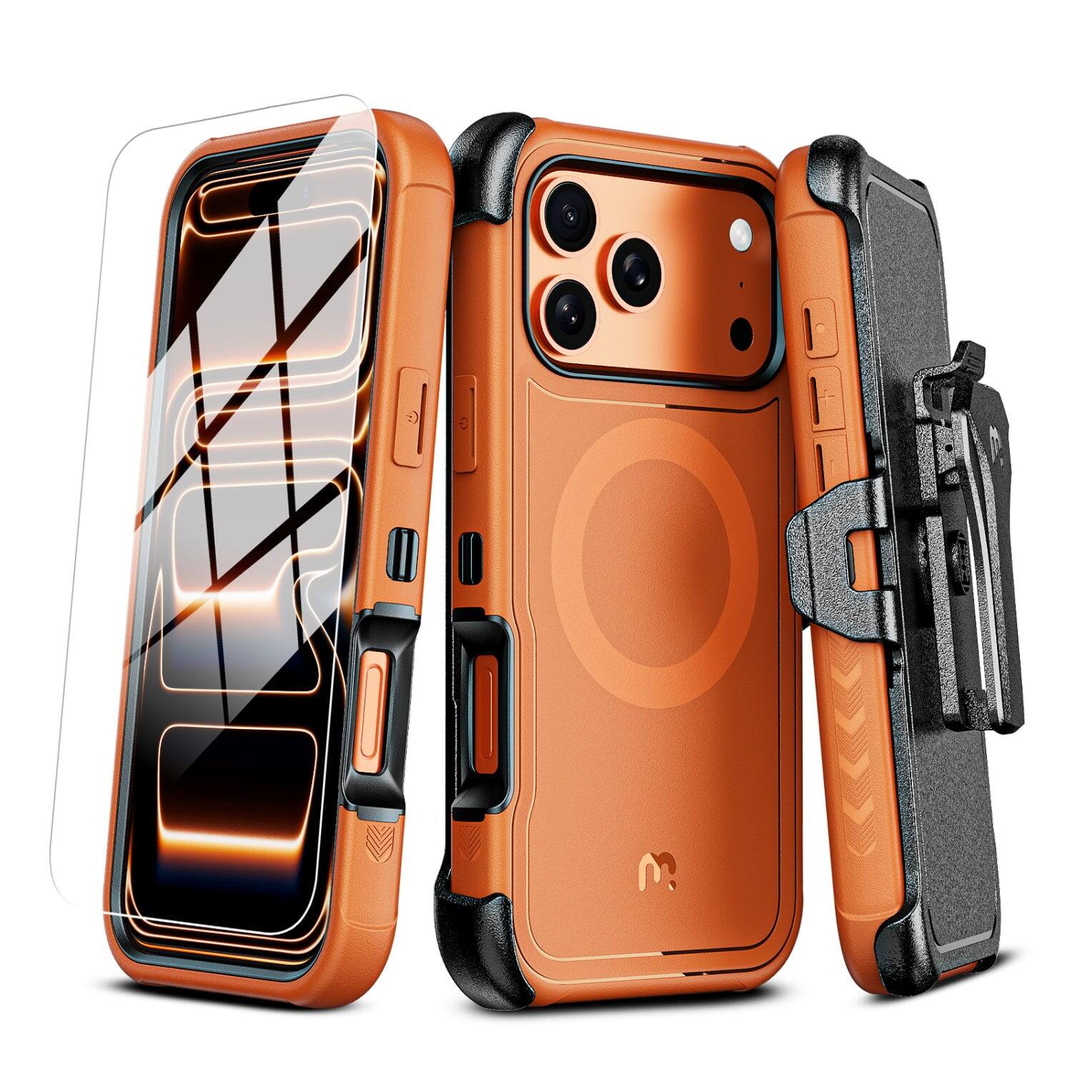 Alt View 1. Mybat Pro - MyBat Pro MagSafe Case w/ Holster and Tempered Glass for Apple iPhone 18 Pro Max / 17 Pro Max - Cosmic Orange - Orange.