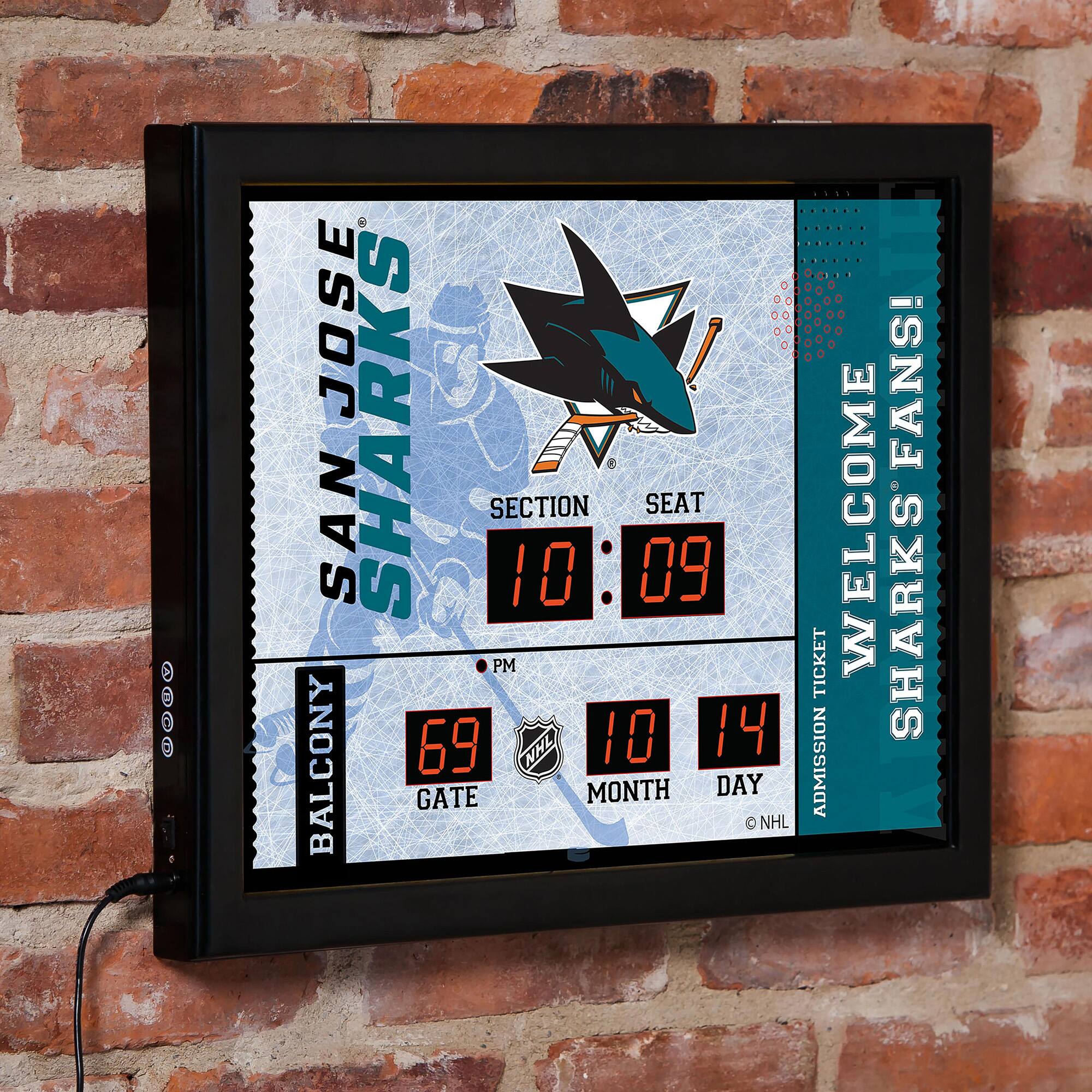 Evergreen Enterprises - San Jose Sharks 15" x 19" Bluetooth Scoreboard Wall Clock - Brown