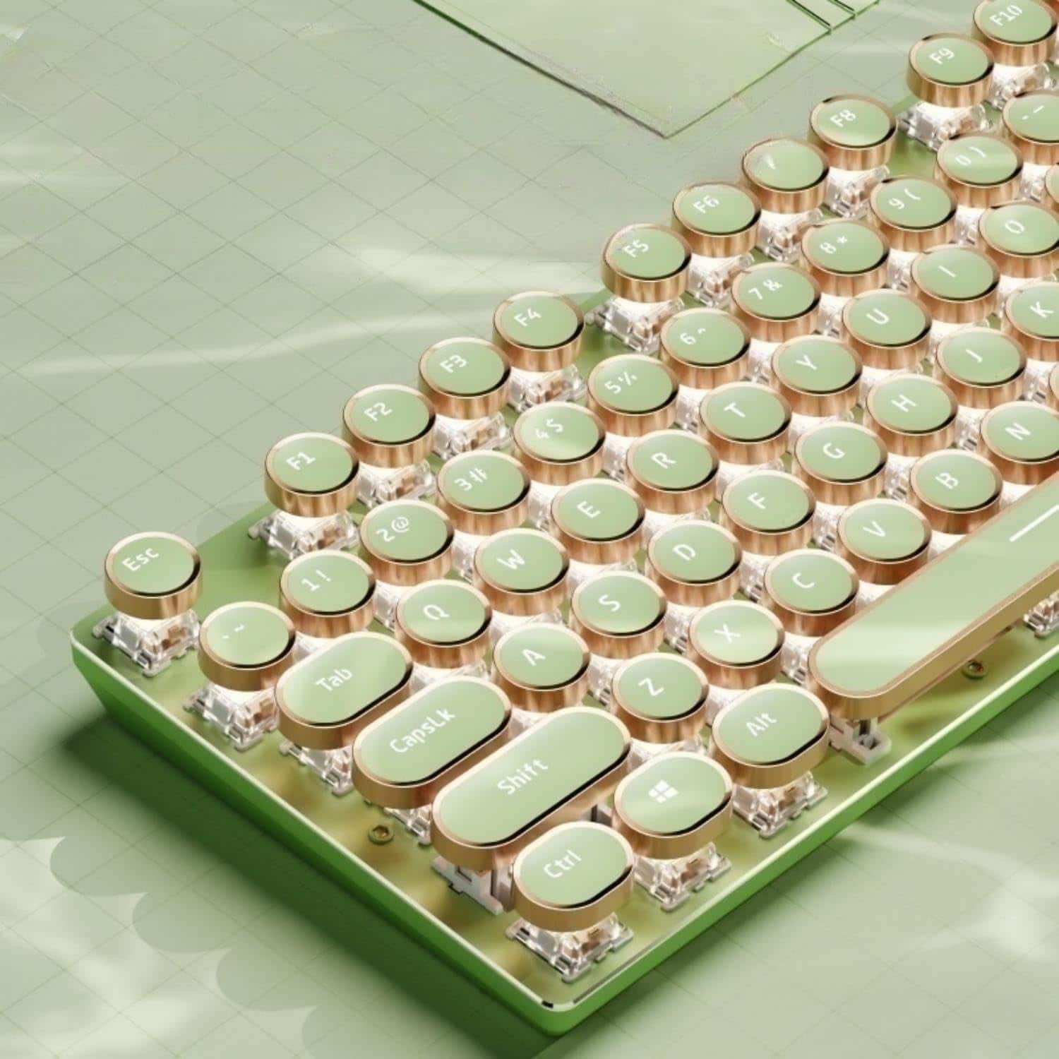 PARKER SLATER - Wireless mechanical typewriter keyboard with 104 keys, white backlight, media knob, pink switches, and design - Green