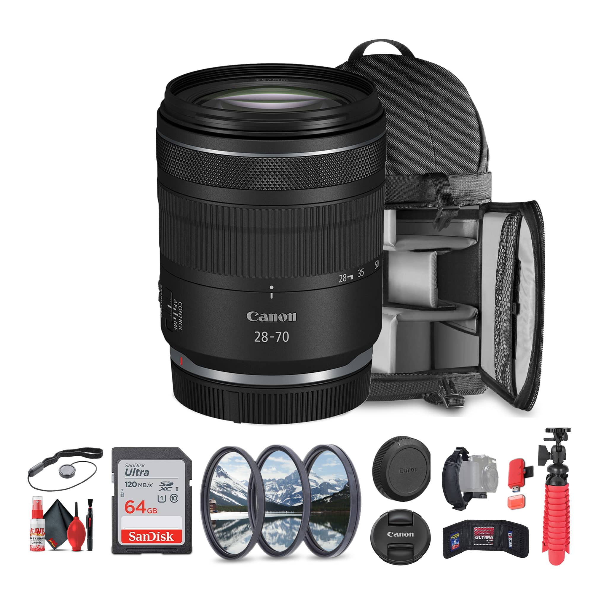 Canon - RF 28-70mm f/2.8 IS STM Lens (Canon RF) + Sling Backpack + 64GB Memory Card + More