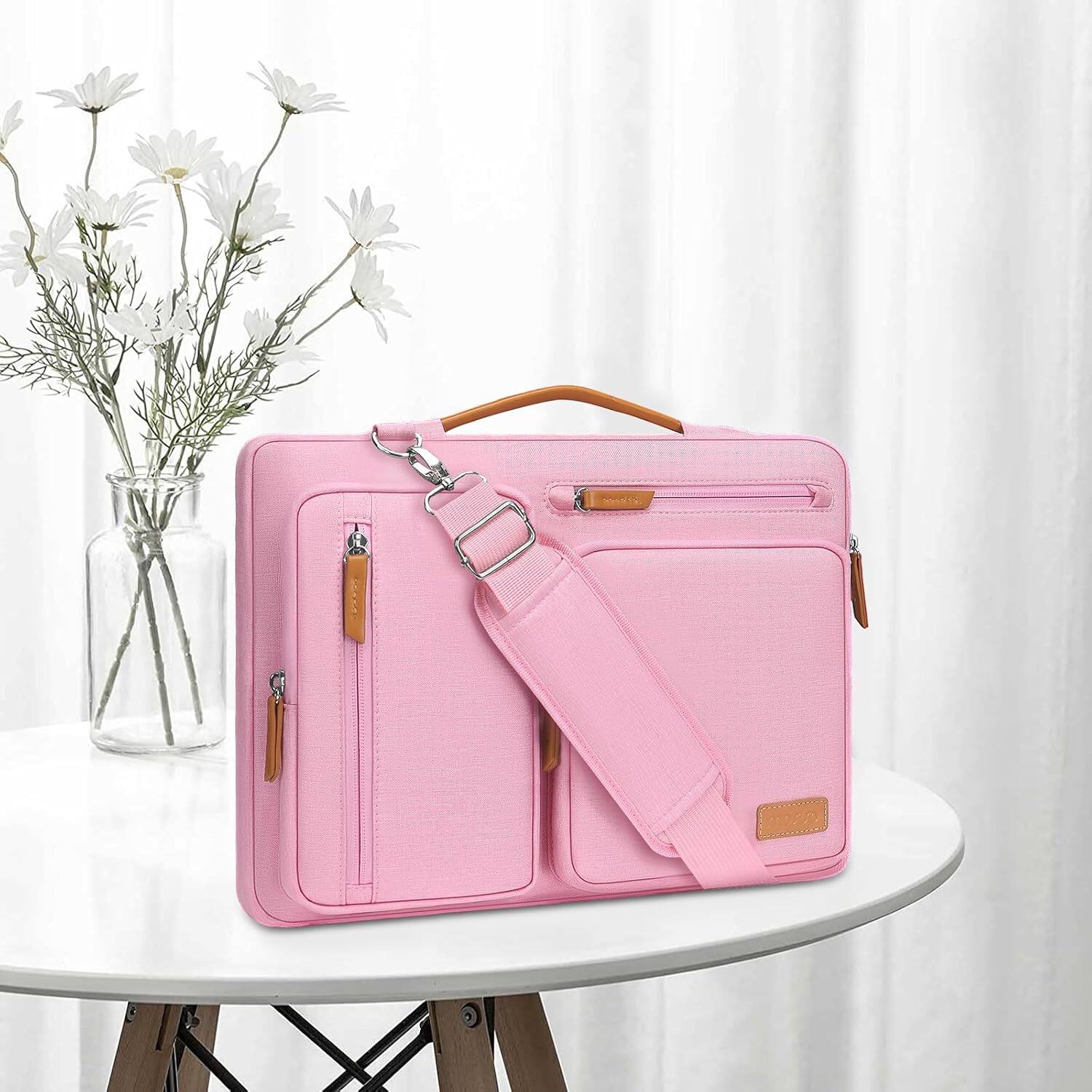 Left. mosiso - 360 Protective Laptop Shoulder Bag 15-15.6 inch Computer Messenger Bag for MacBook Pro 16 inch HP Dell Lenovo Asus - Pink.