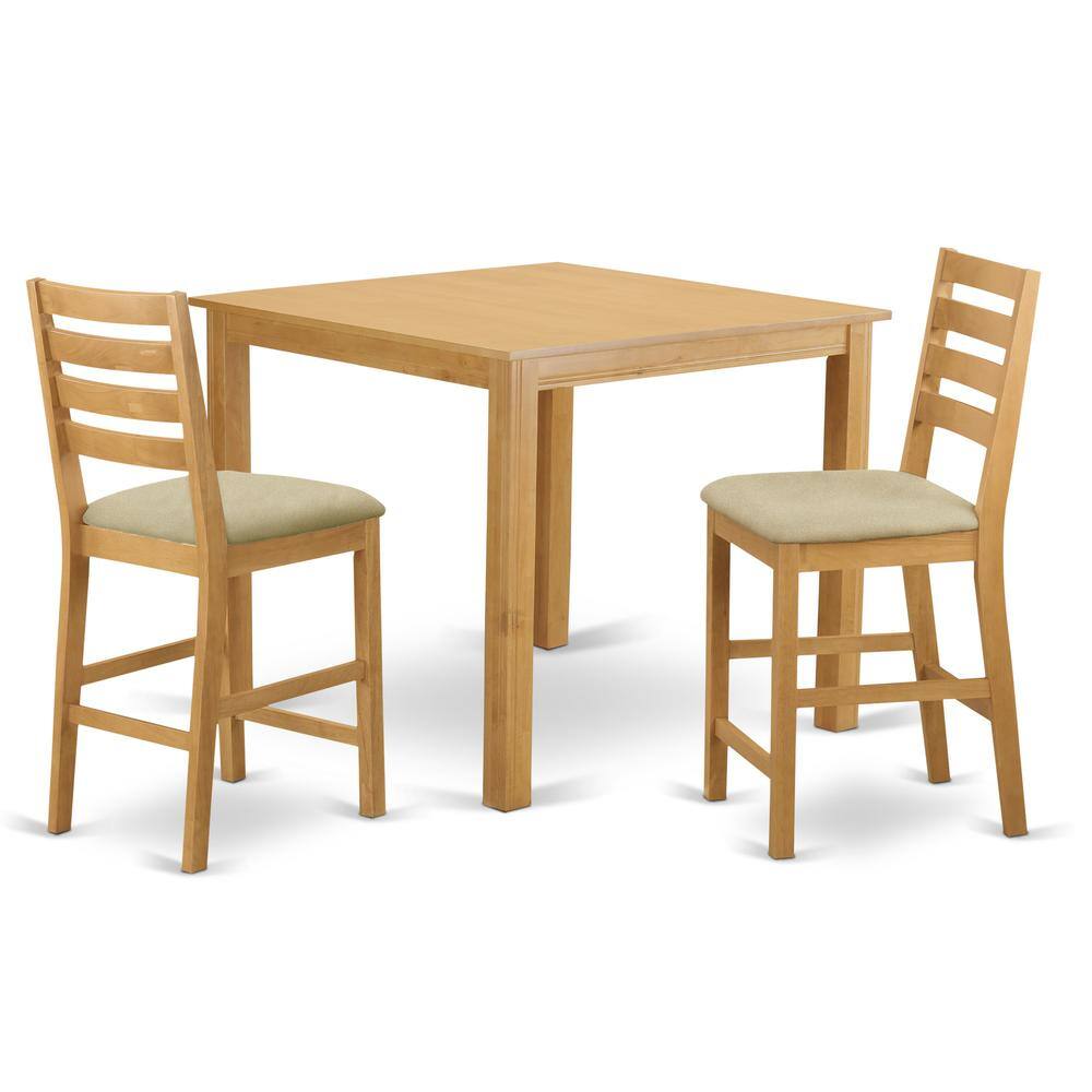 Back. East West Furniture - CAFE3-OAK-C 3 PC counter height Dining room set-pub Table and 2 counter height stool - Oak.