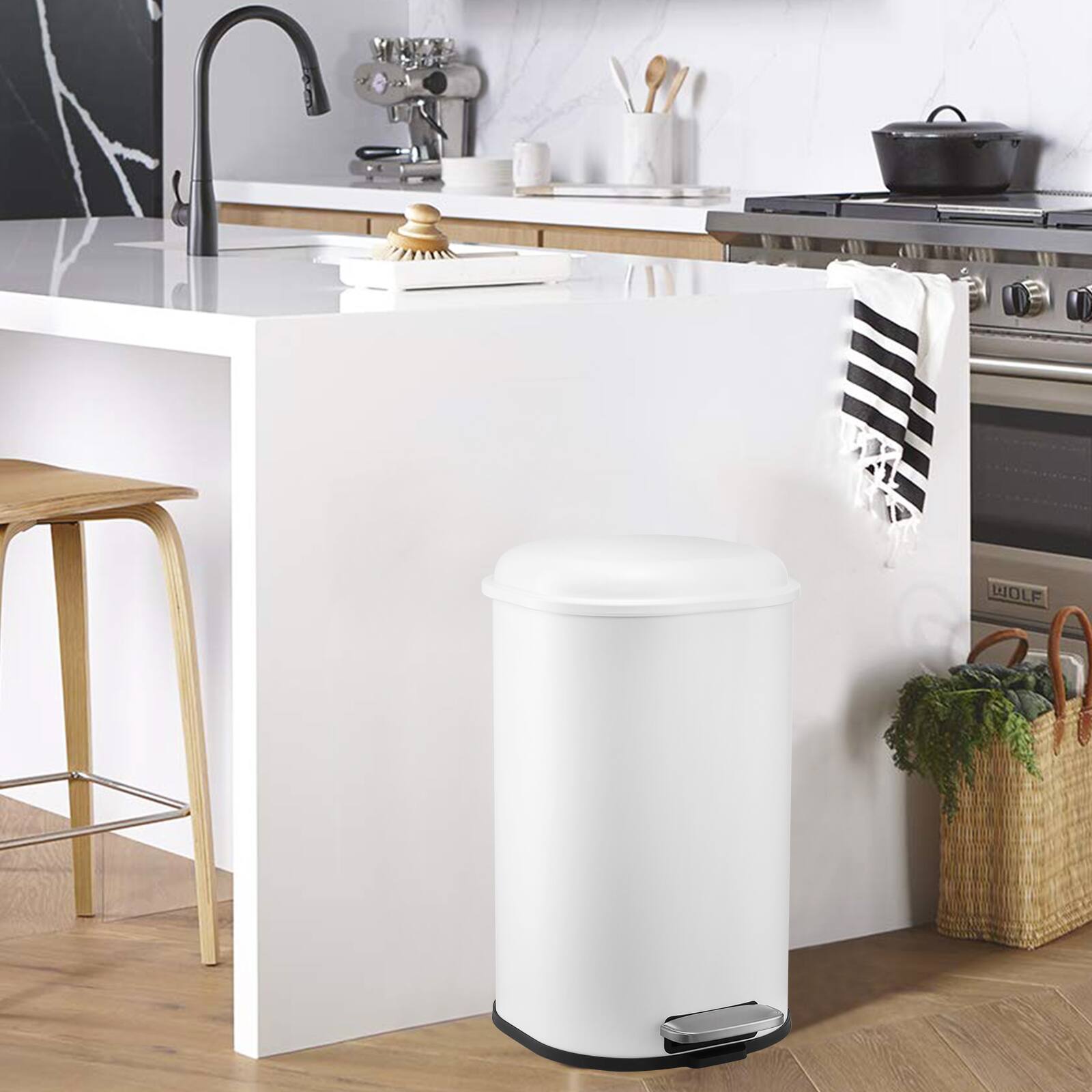Alt View 1. Acekool - 8 Gallon Bathroom Step Trash Can, 30 Liter Square Garbage Can with Soft-Close Lid and Foot Pedal, White - White.