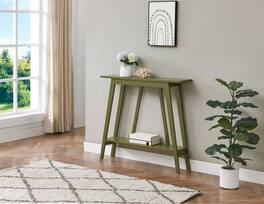 Kings Brand Furniture - Conway Console Table Functional Narrow Wood Accent Entryway Table with Storage Shelf - Medium Green