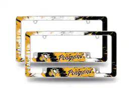 Rico Industries - Pittsburgh Penguins Chrome Metal (Set of 2) License Plate Frames with Bold Tie Dye Design - Multi