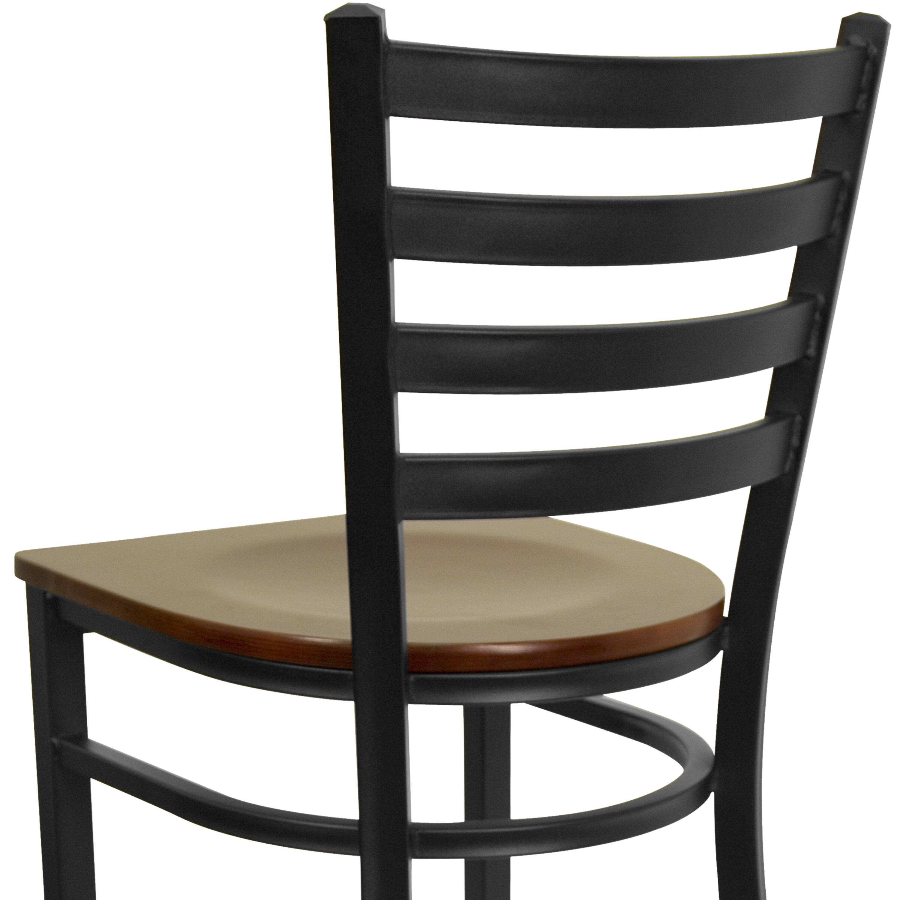 Alt View 9. Emma + Oliver - Ladder Back Metal Restaurant Dining Barstool - Mahogany Wood Seat/Black Metal Frame.