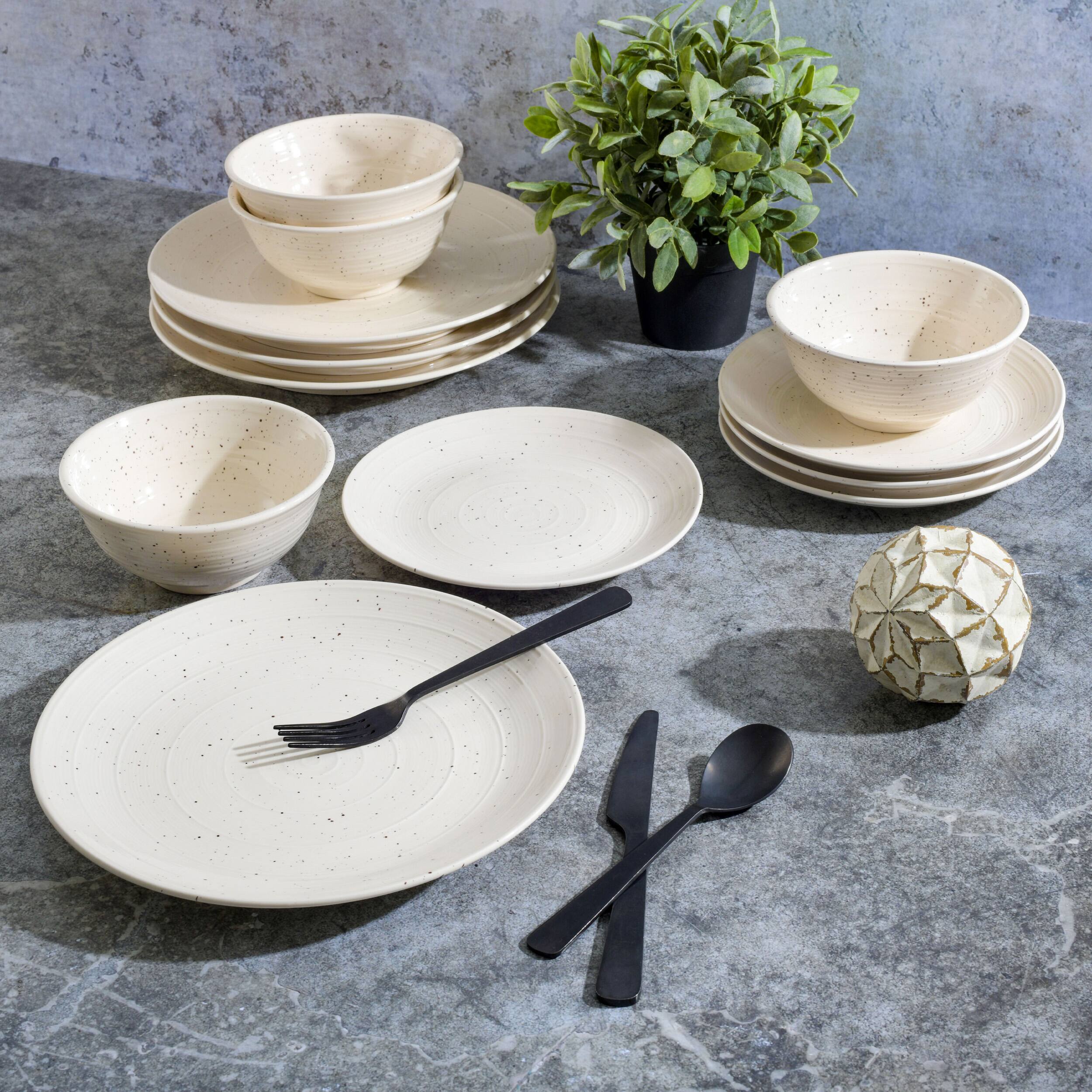 Alt View 7. Gibson - Gibson Elite Ramapo 12 Piece Stoneware Dinnerware Set in White Speckle - White Speckle.