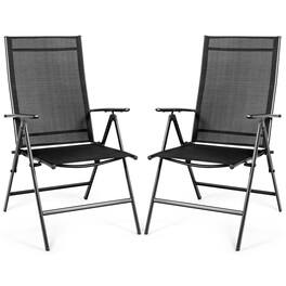 Gymax - 2PCS Folding Chair Patio Garden Outdoor w/ Steel Frame Adjustable Backrest - Black