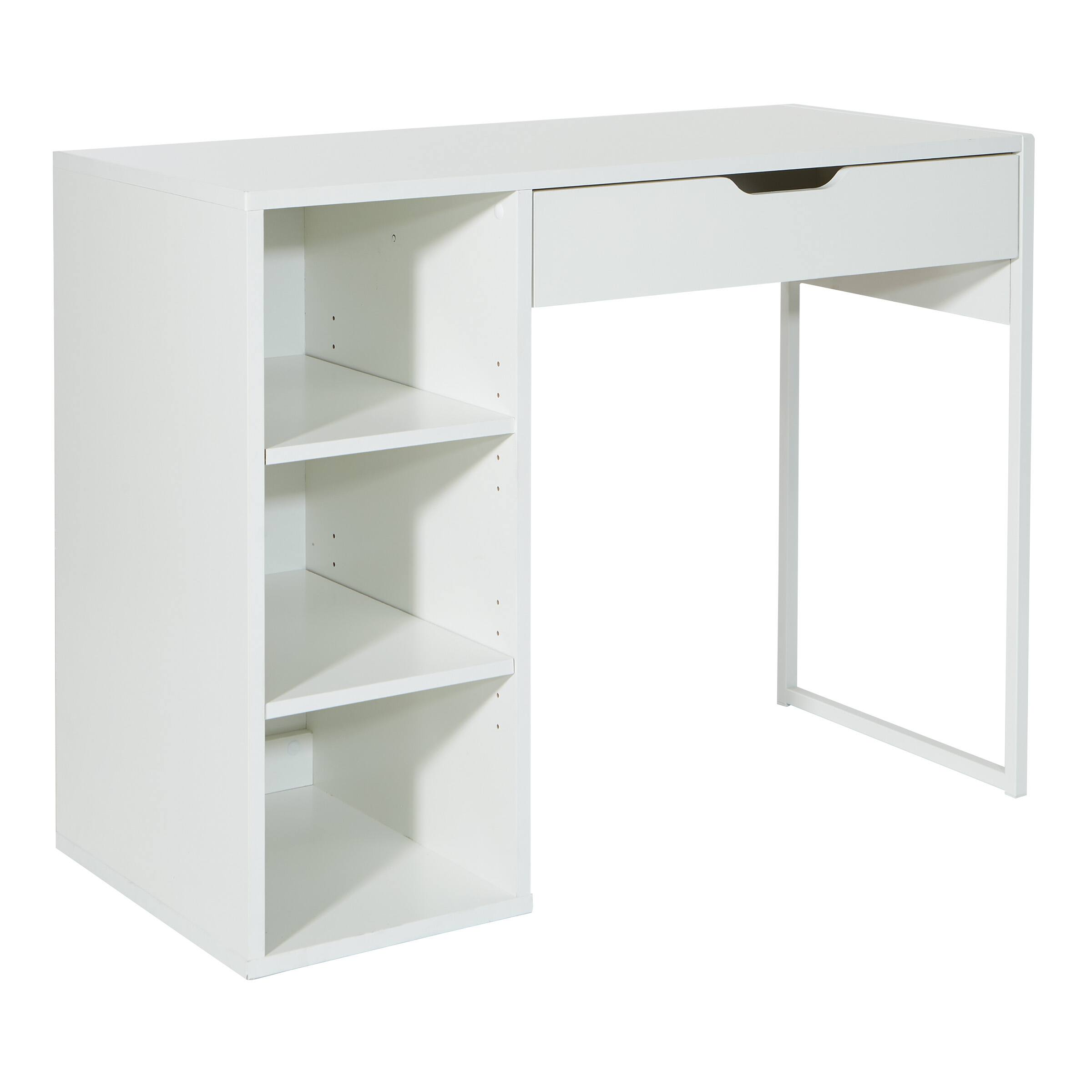 Angle. OSP Home Furnishings - Ravel Rectangular Contemporary Engineered Wood 1-Drawer Desk - White.