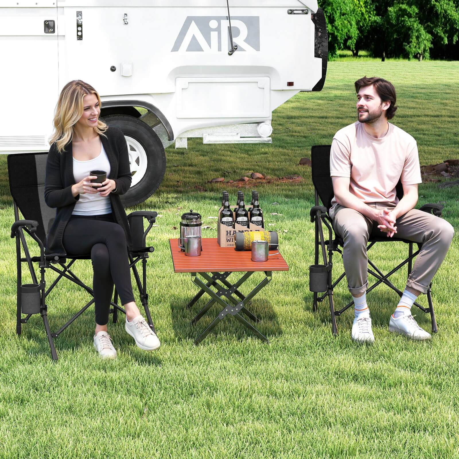 Alt View 4. Costway - Costway 1 PCS Folding Camping Chair for Adults Portable Lawn Chair with Cup Holder & Side Pocket - Black.