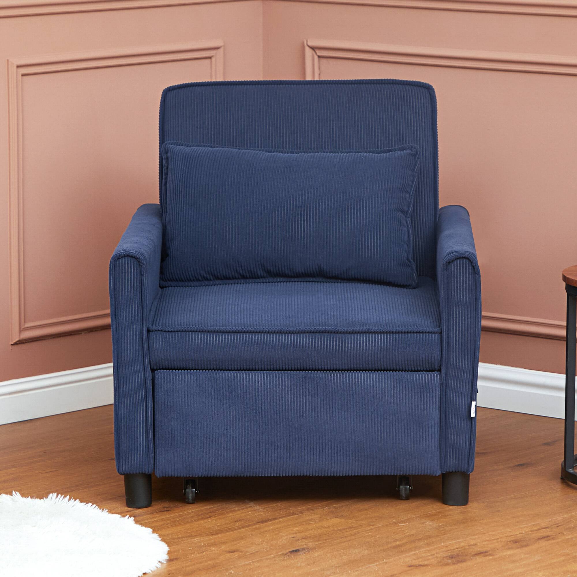 Alt View 7. Homcom - 3-in-1 Convertible Sofa Bed w/ Adjustable Backrest & Storage Pockets - Blue.