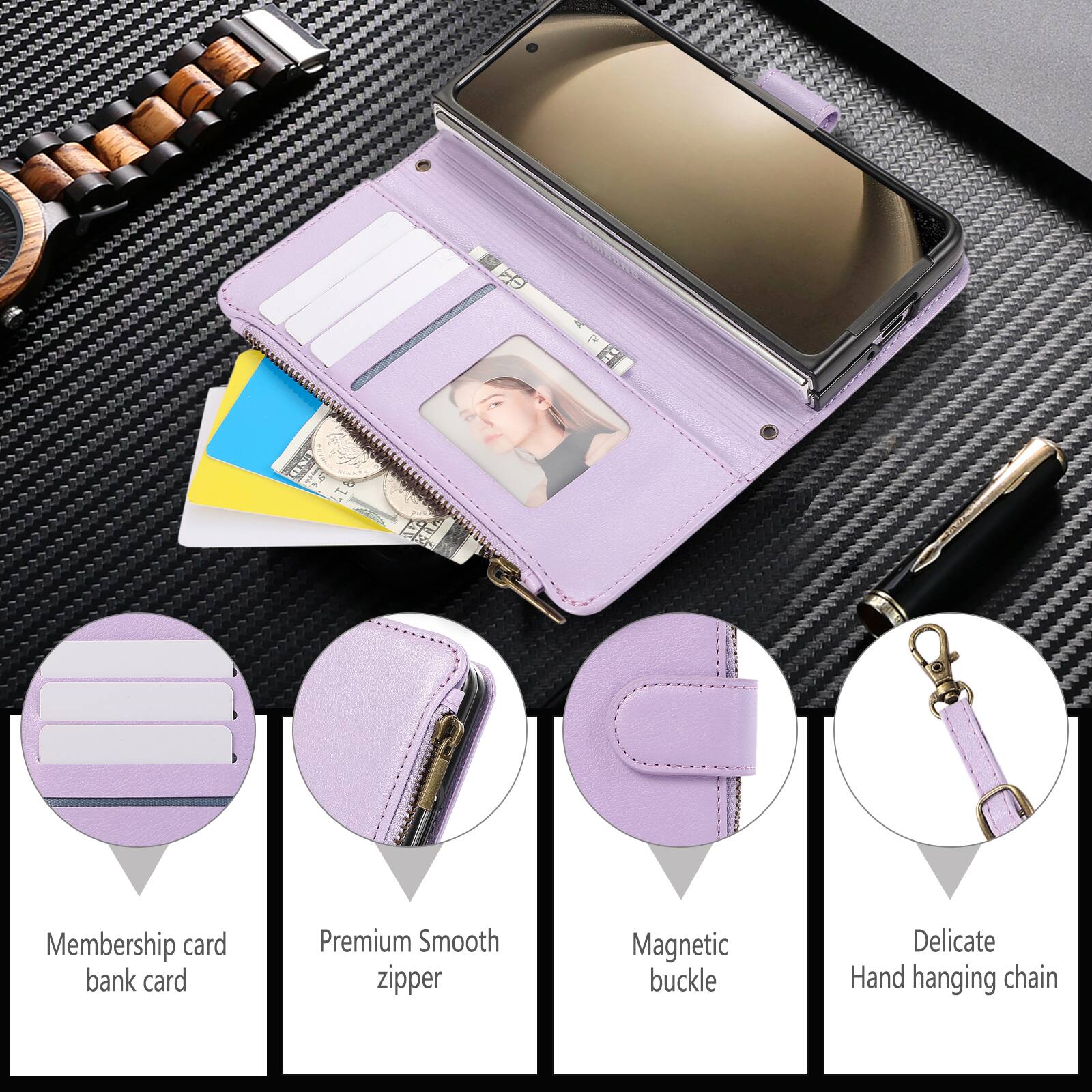 F9 Membership card bank card Premium Smooth zipper Magnetic buckle Delicate Hand hanging chain