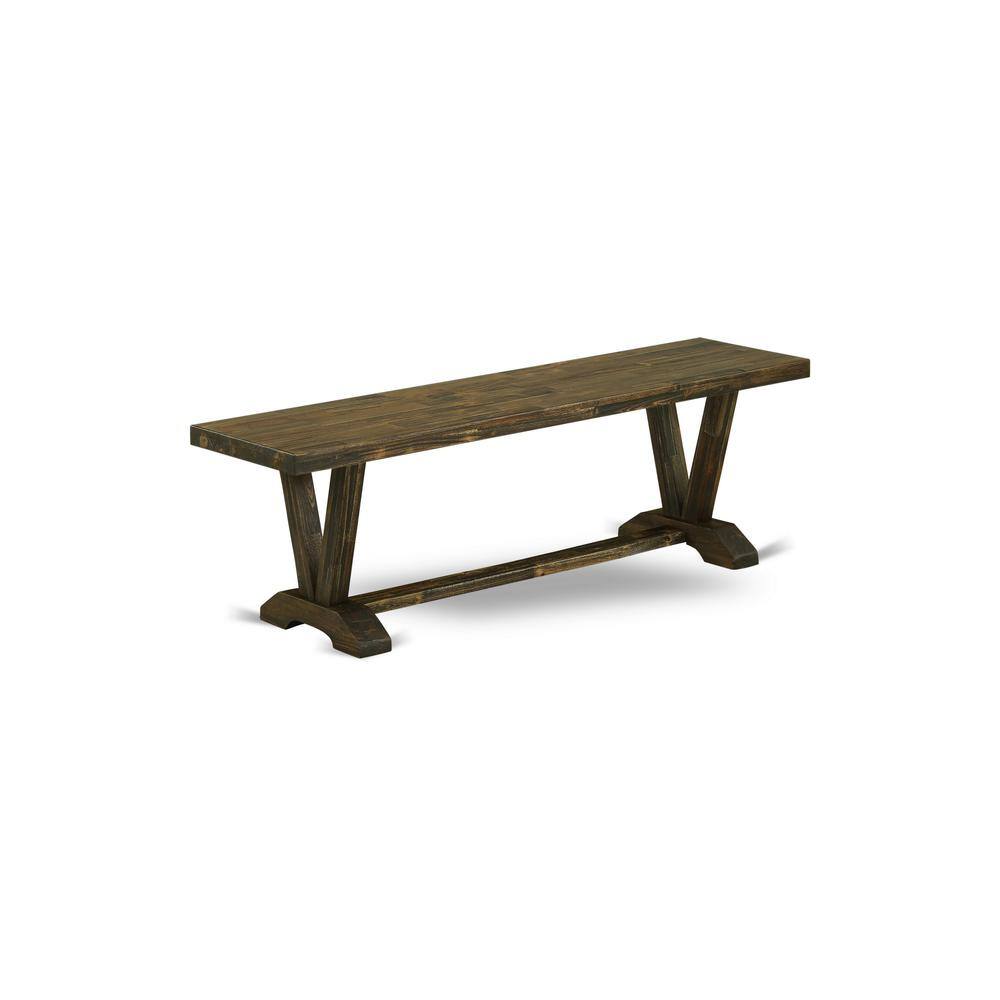 Angle. East West Furniture - V-Style Mid Century Modern Dining Bench with Wooden Seat - Brown.