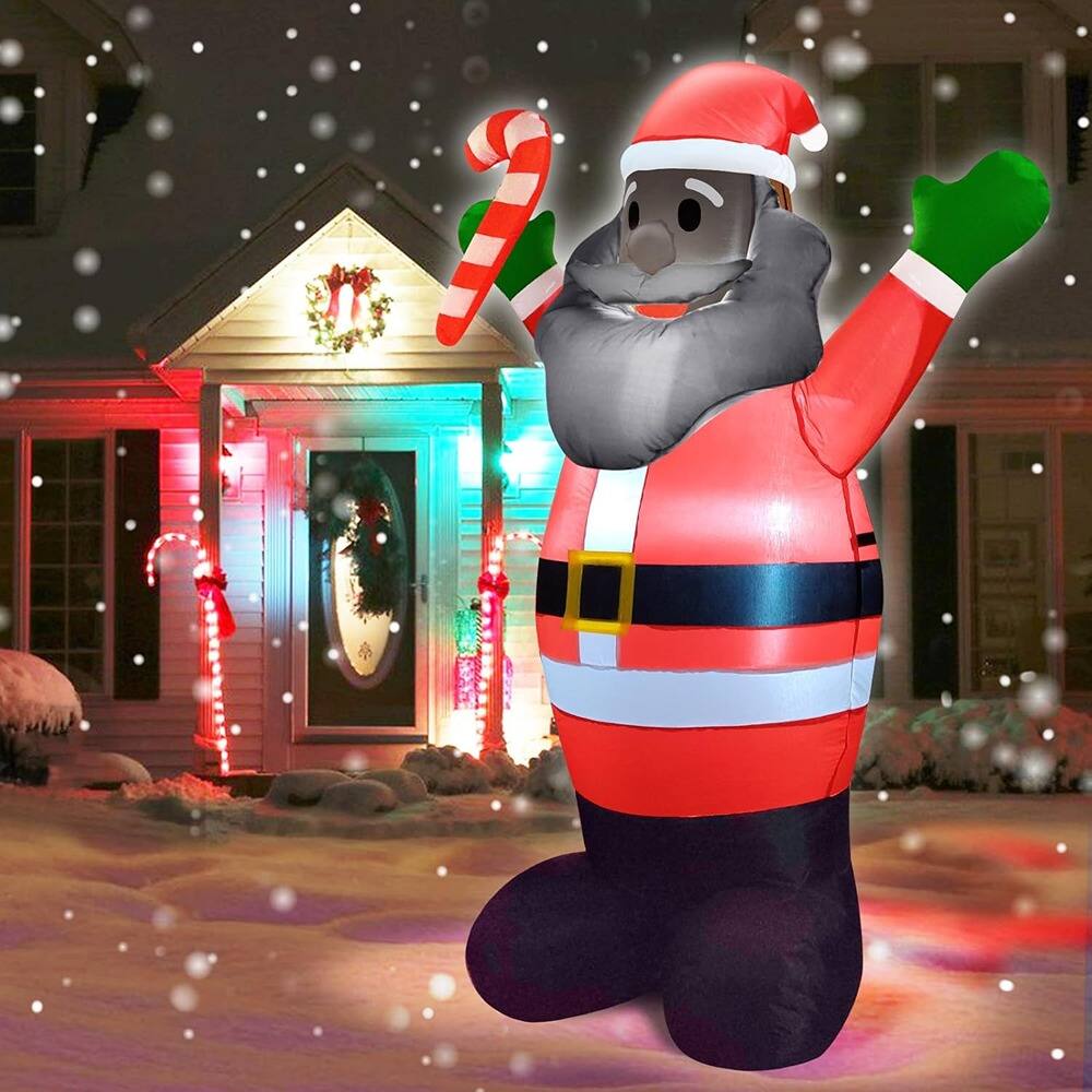 Left. PARKER SLATER - 5FT Black Santa Christmas Inflatable – LED Yard Decor with Candy Cane - Black.