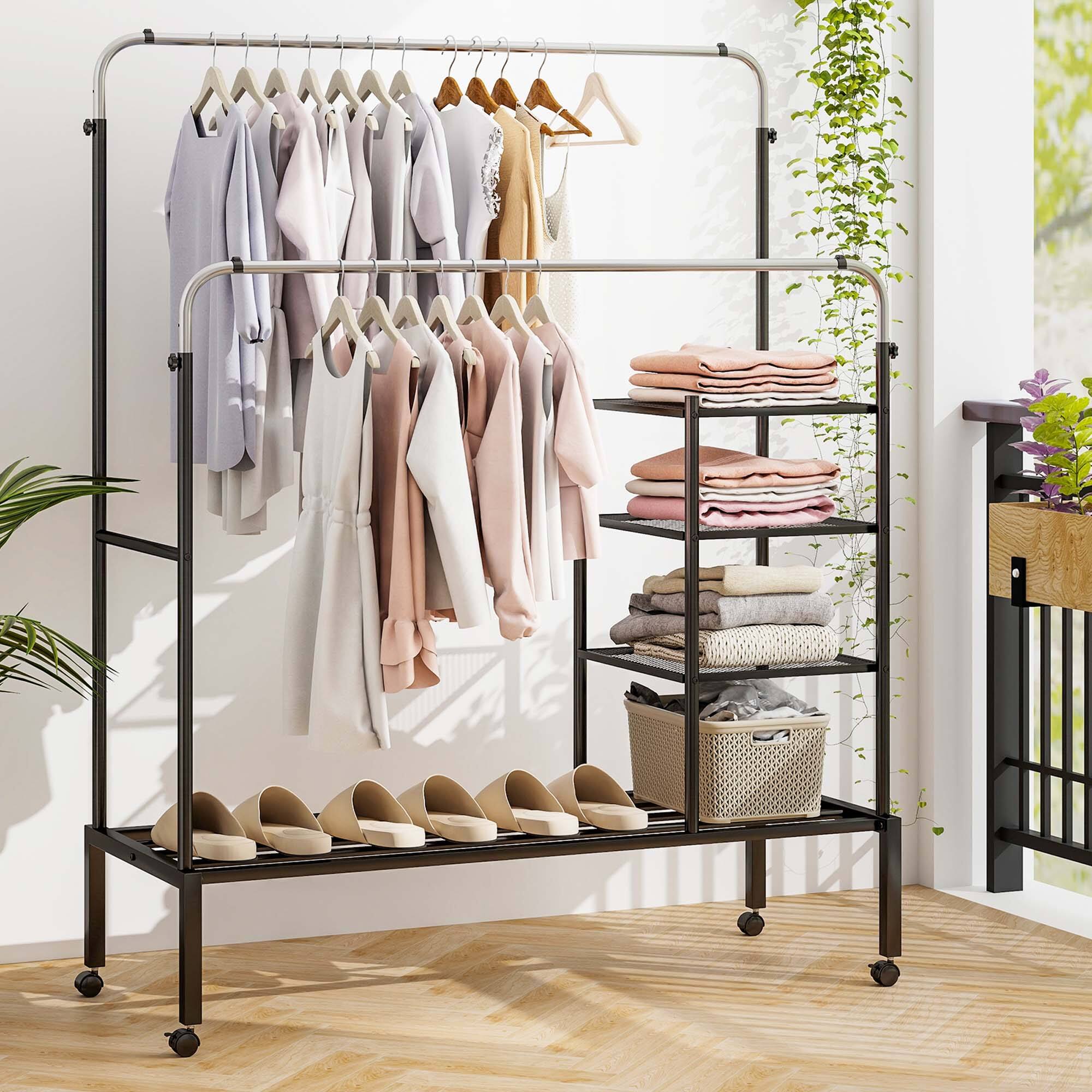 Alt View 3. Costway - Costway Rolling Clothes Drying Rack Double Rods Garment Rack with Height Adjustables Silver - Silver.