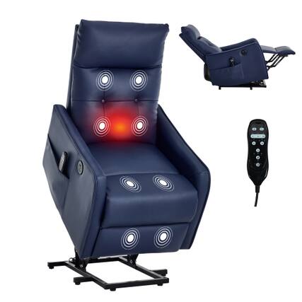 Front. Akoasm - PU Single Motor Power Lift Massage Chair Recliner Chair with Heat for Elderly, One USB for Charging-Blue - Blue.