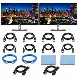 Bundle - Dell - UltraSharp 32 4K UHD 120Hz Thunderbolt 4 Hub IPS Black Monitor U3225QE - Dual Monitor with 2x Cable Sets