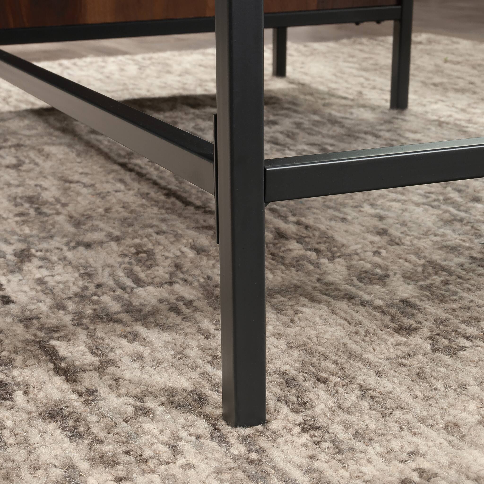 Alt View 2. Spaco - Mid Century Computer Desk with File Drawer and Hidden Cubby, Metal Frame - Brown.