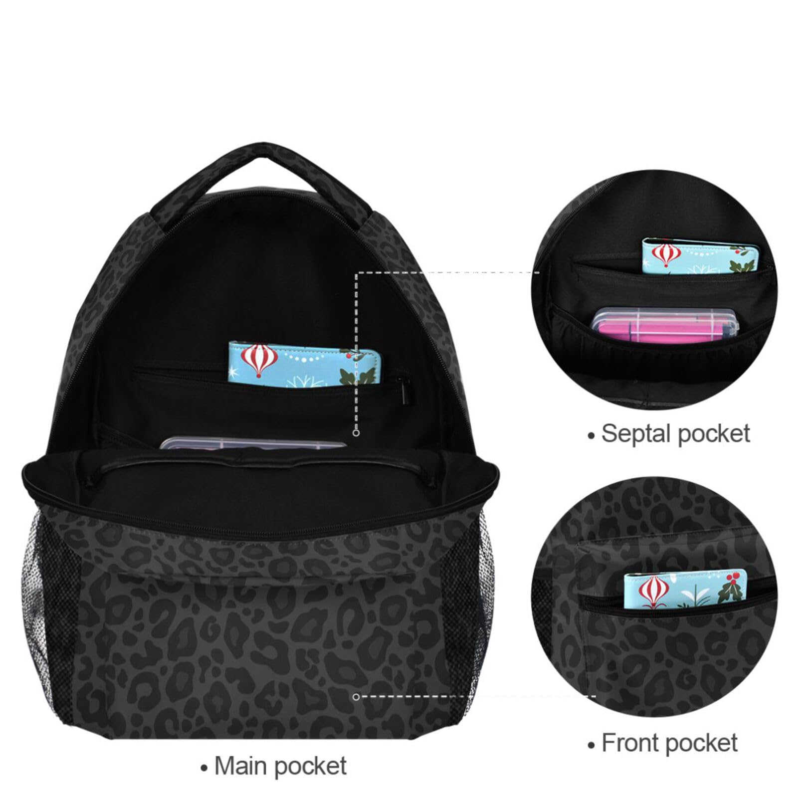 Alt View 1. Live At Space - Black Leopard Backpack Animal Skin Print Bookbag Daypack Travel Hiking Camping School Laptop Bag - Multi Pattern 2.