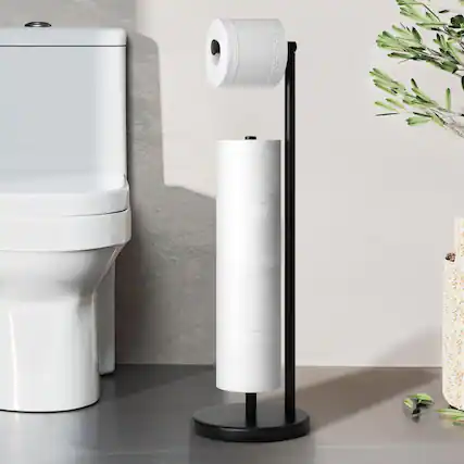 Front. Dazzed Corner - Toilet Paper Holder Stand, Bathroom Toilet Paper Roll Holder Stand with Reserve - Black.