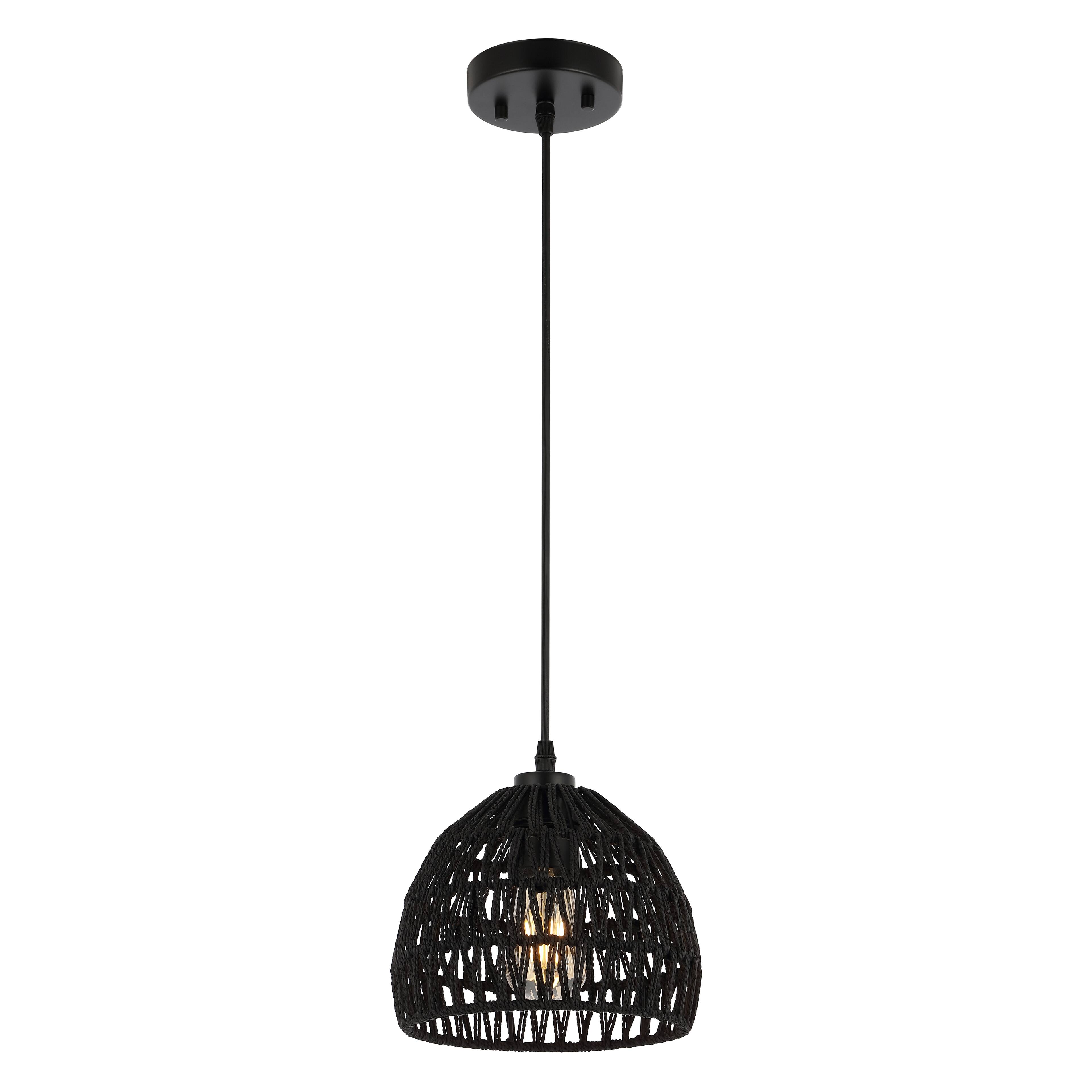 Jonathan Y - Campana 8.25" 1-Light Bohemian Modern Woven Rope/Iron LED Pendant - Black