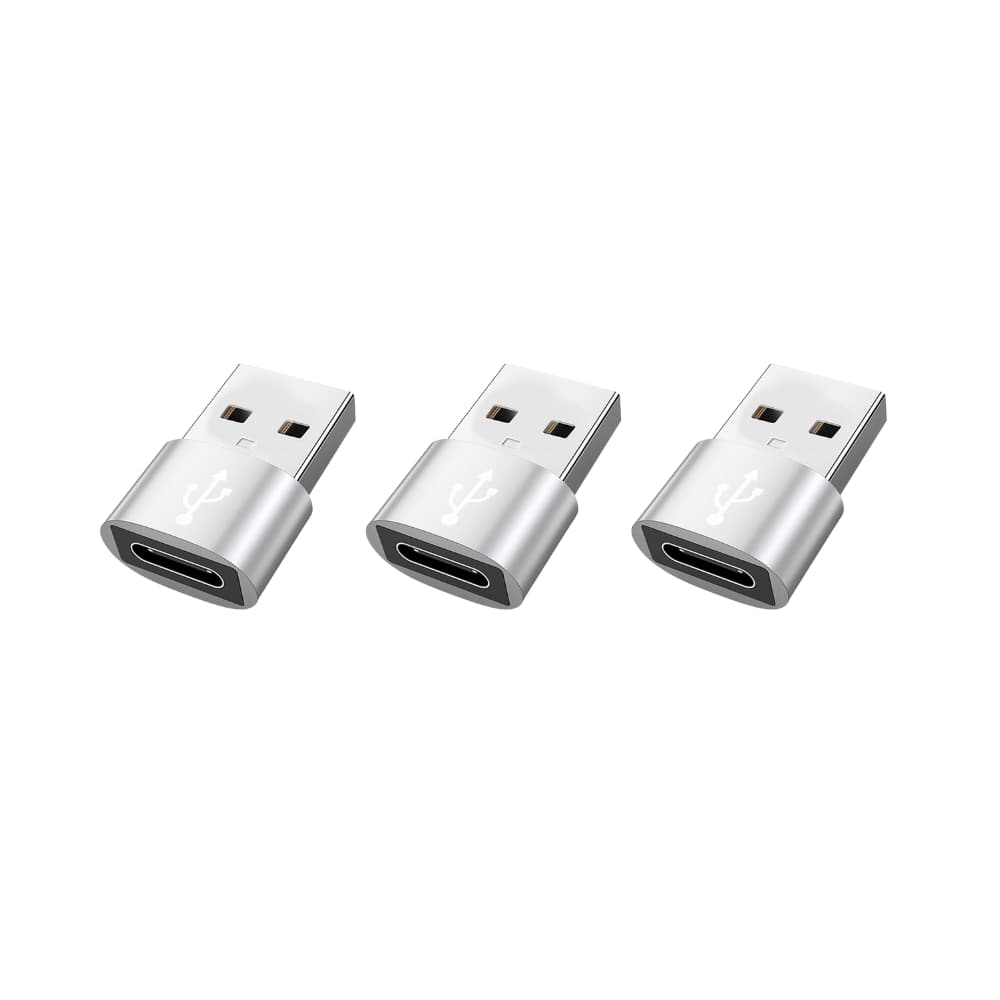 Qixxronics - USB to USB C Adapter (3 PACK),USB C Female to A Male Charger Type C Converter for iPhone, AirPods, iPad, Samsung Galaxy - Silver