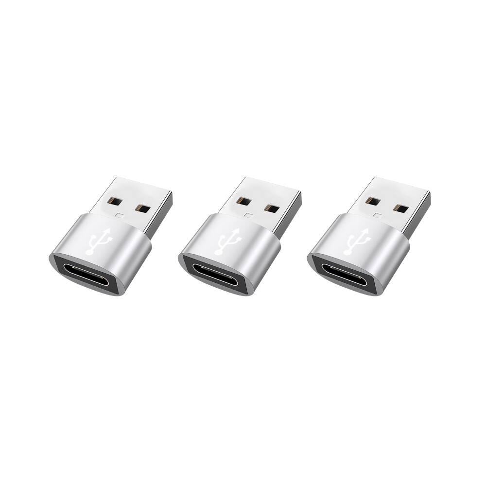 Alt View 1. Qixxronics - USB C to USB Male Adapter (3 Pack), Type C Cable Connecter USB A Charger Converter for iPhone, iPad, Samsung Galaxy - Silver.