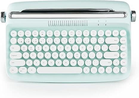Wikistore - ACTTO B303 Wireless Keyboard, Retro Bluetooth Aesthetic Typewriter Style Keyboard with Integrated Stand for Multi-Device - Light/Pastel Green