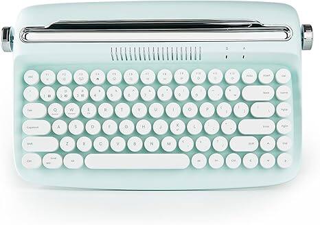 Wikistore - ACTTO B303 Wireless Keyboard, Retro Bluetooth Aesthetic Typewriter Style Keyboard with Integrated Stand for Multi-Device - Light/Pastel Green