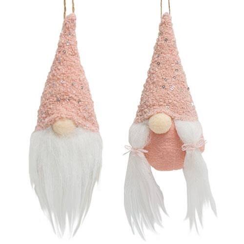 Front. BreeBe - Mr. & Mrs. Sequin Hat Gnome Ornament 2 Asstd - Pink.