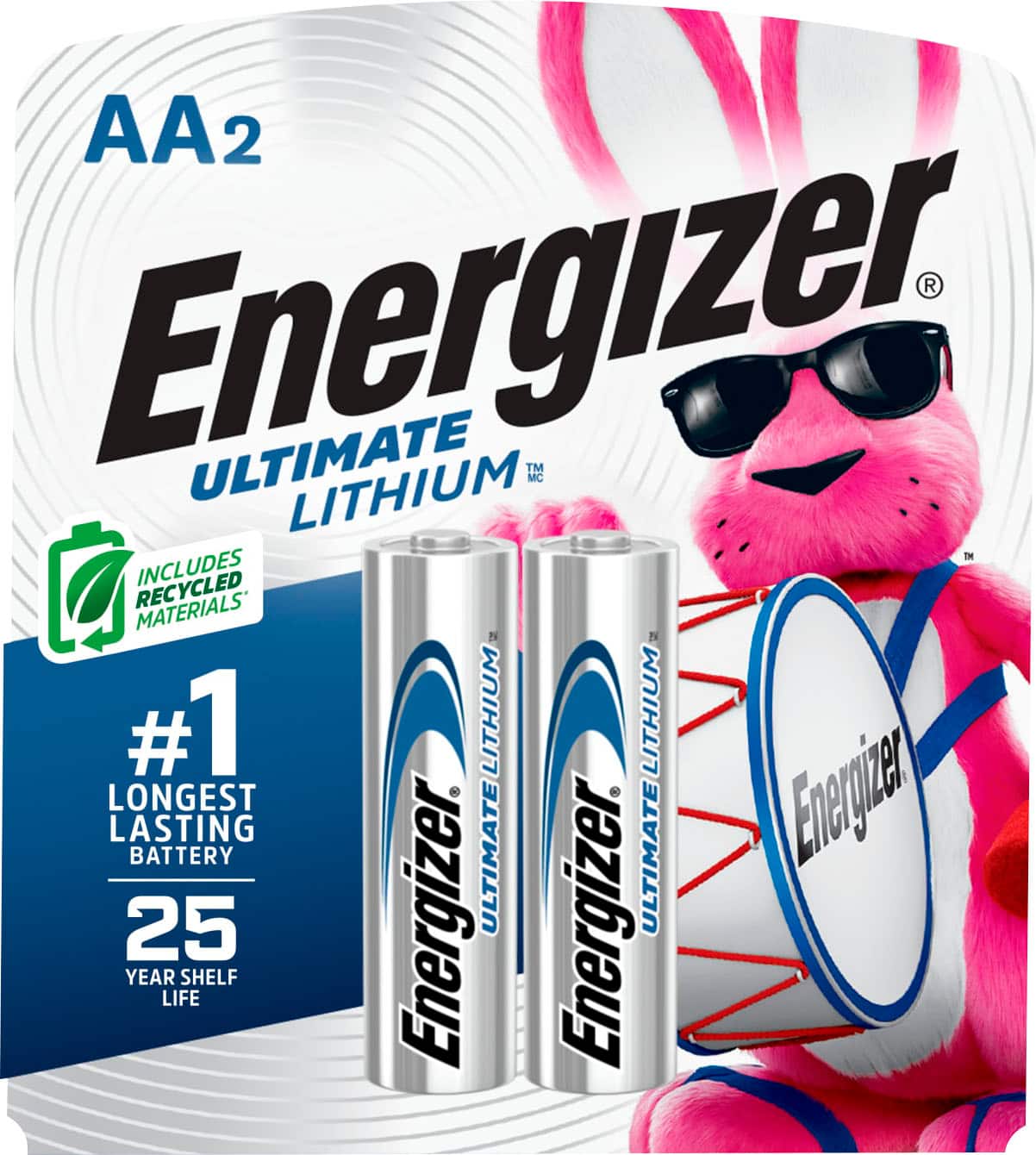 Front. Energizer - Energizer Ultimate Lithium AA Batteries (2 Pack), Double A Batteries - Silver.
