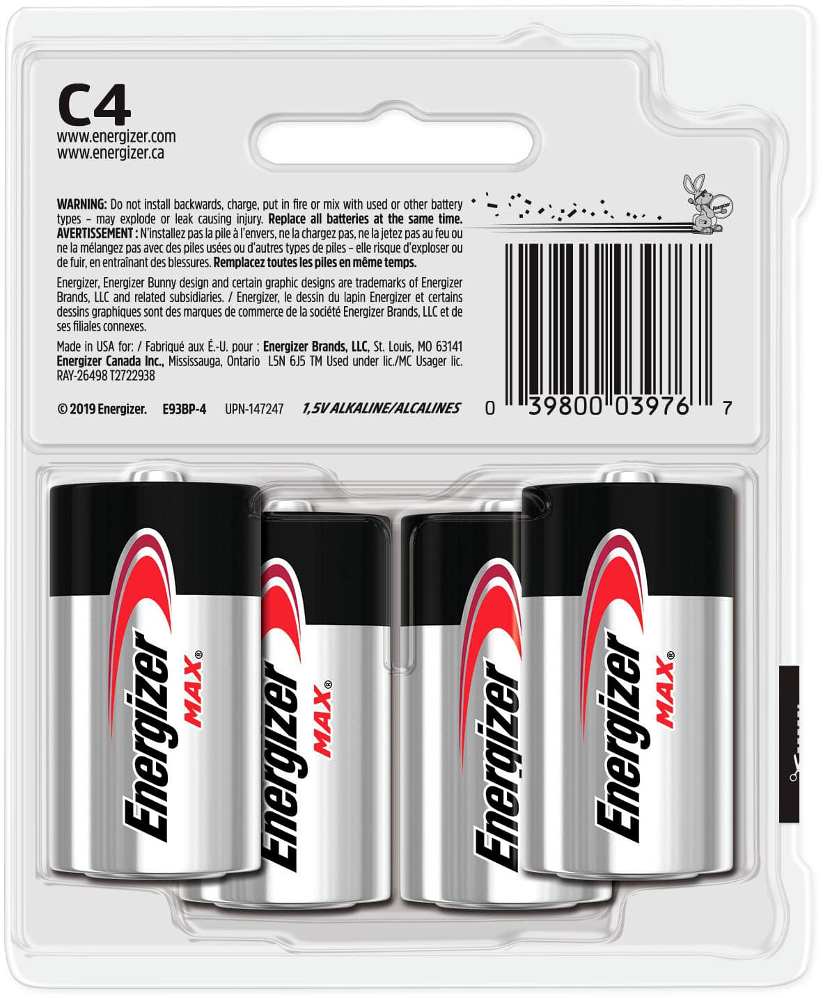 Alt View 1. Energizer - MAX C Batteries (4 Pack), C Cell Alkaline Batteries - Silver.