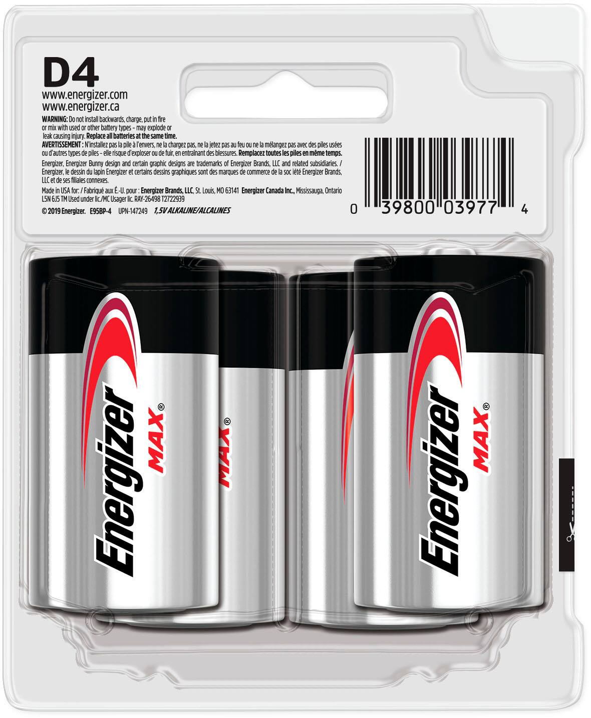 Alt View 1. Energizer - MAX D Batteries (4 Pack), D Cell Alkaline Batteries - Silver.