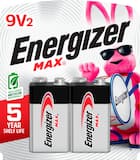 Energizer - MAX 9V Batteries (2 Pack), 9 Volt Alkaline Batteries