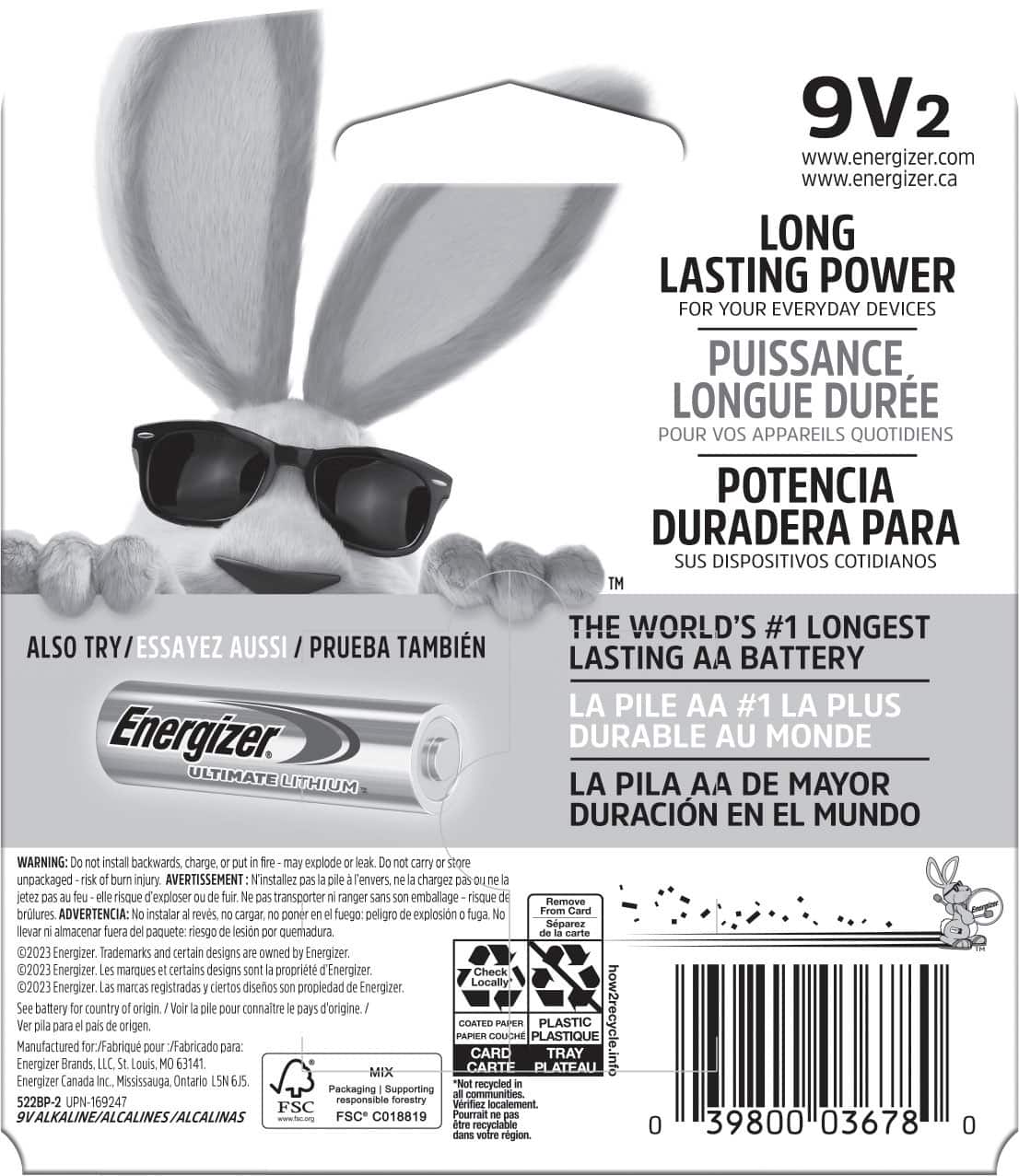 Alt View 1. Energizer - MAX 9V Batteries (2 Pack), 9 Volt Alkaline Batteries - Silver.