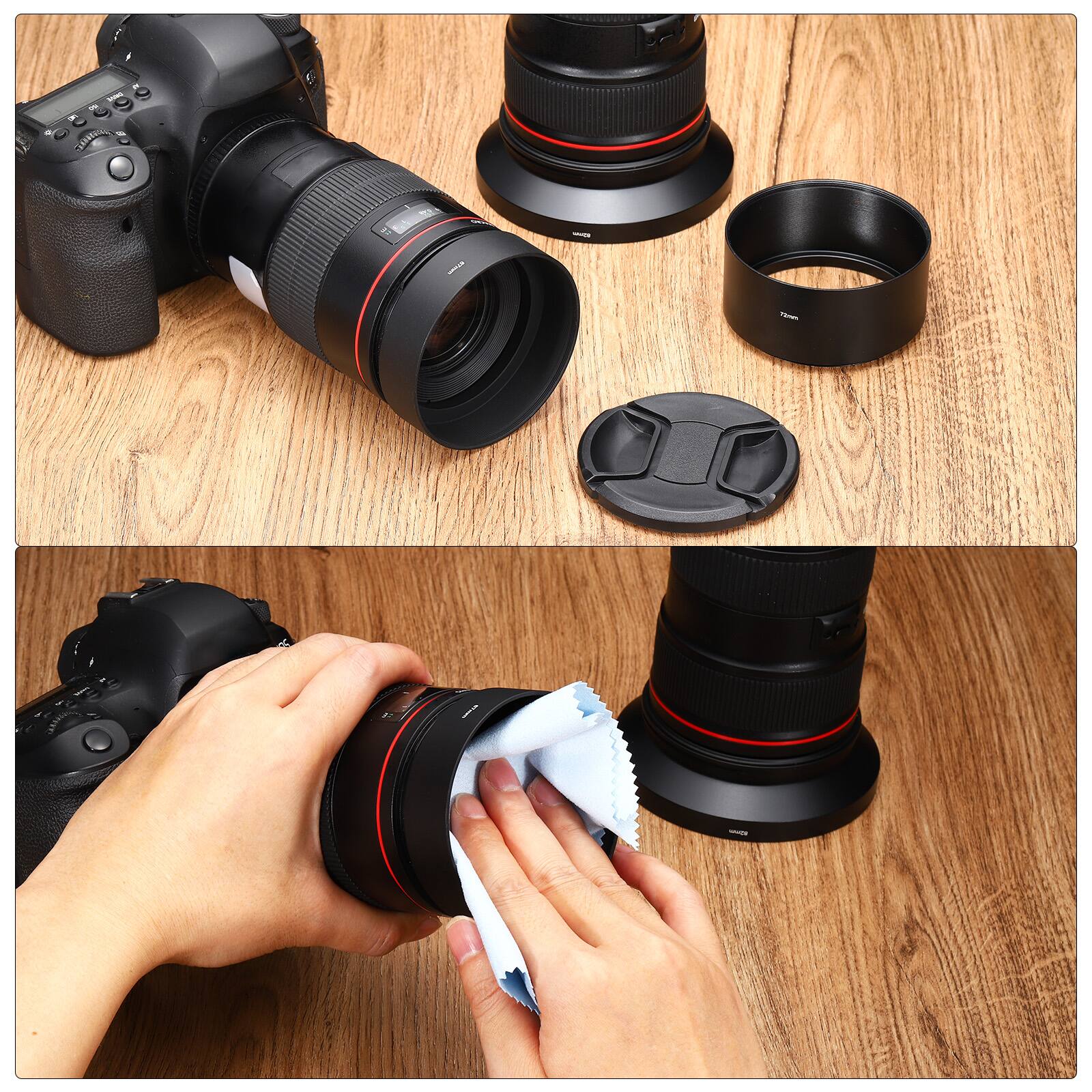 Alt View 4. Unique Bargains - 37mm Standard Focus Frosted Lens Hood with 52mm Cap/Cloth for Nikon/Fuji/Pentax/Leica - Black.