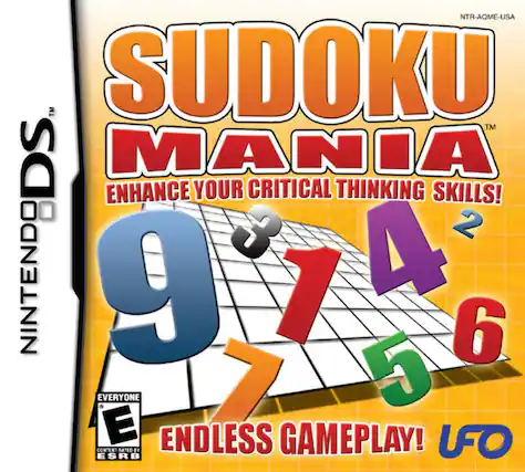 NTR-AQME-USA
SUDOKU MANIA™
ENHANCE YOUR CRITICAL THINKING SKILLS!
9 7 4 2
6 5
NINTENDO DS™
EVERYONE
E
ENDLESS GAMEPLAY!
UFO
CONTENT RATED BY ESRB - E (Everyone)