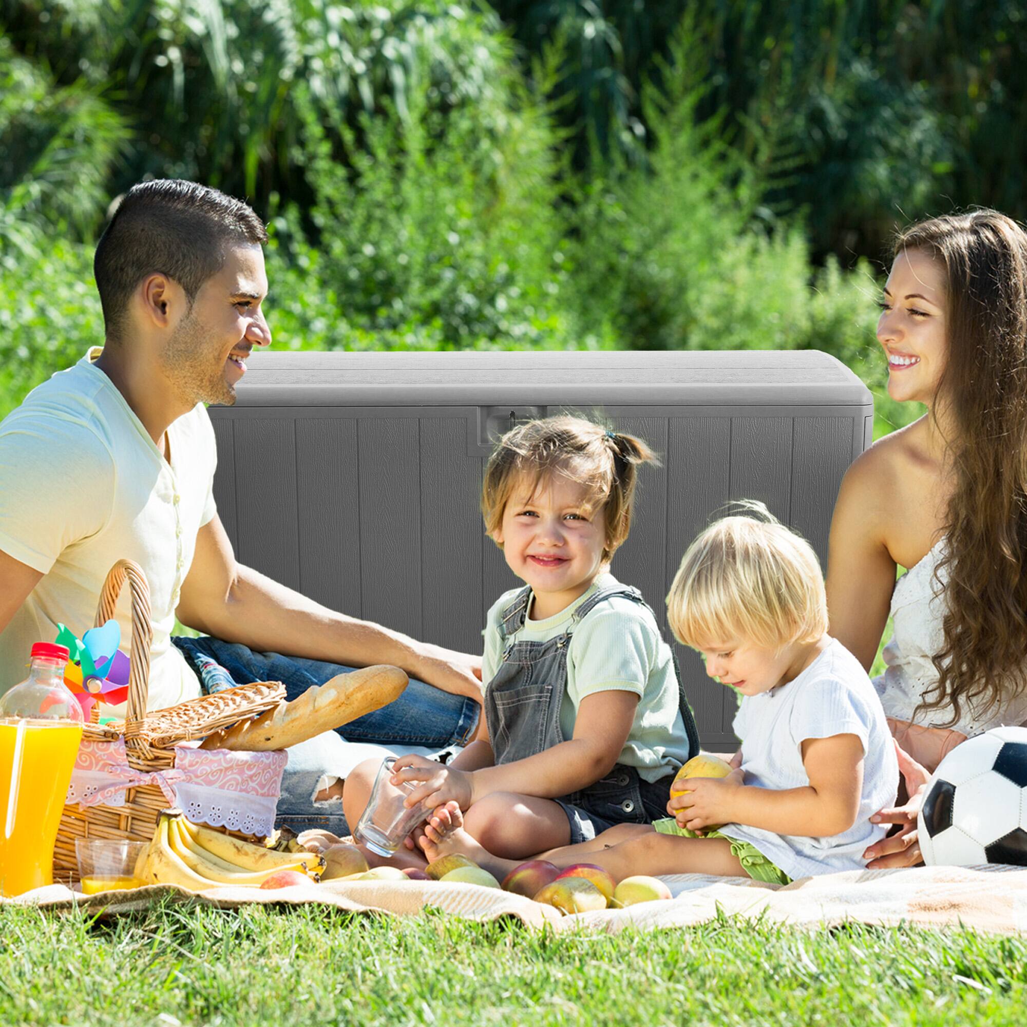 Alt View 4. Plastic Development Group - Plastic Development Group 105-Gallon Resin Outdoor Storage Patio Deck Box, Gray - Driftwood.