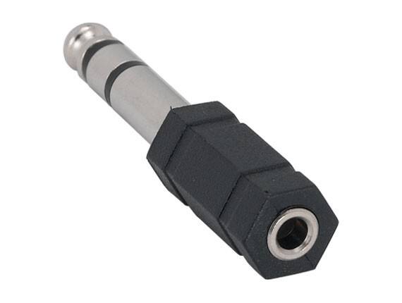 Angle. Cable Leader - 3.5mm to 6.35mm (1/4-Inch) Stereo Adapter, Male to Female, Fully Molded - Black.