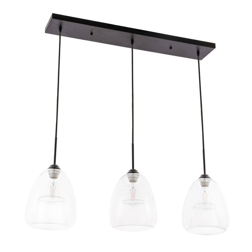 Alt View 8. Living District - Kason 3 light Black and Clear glass pendant - Black And Clear Glass.