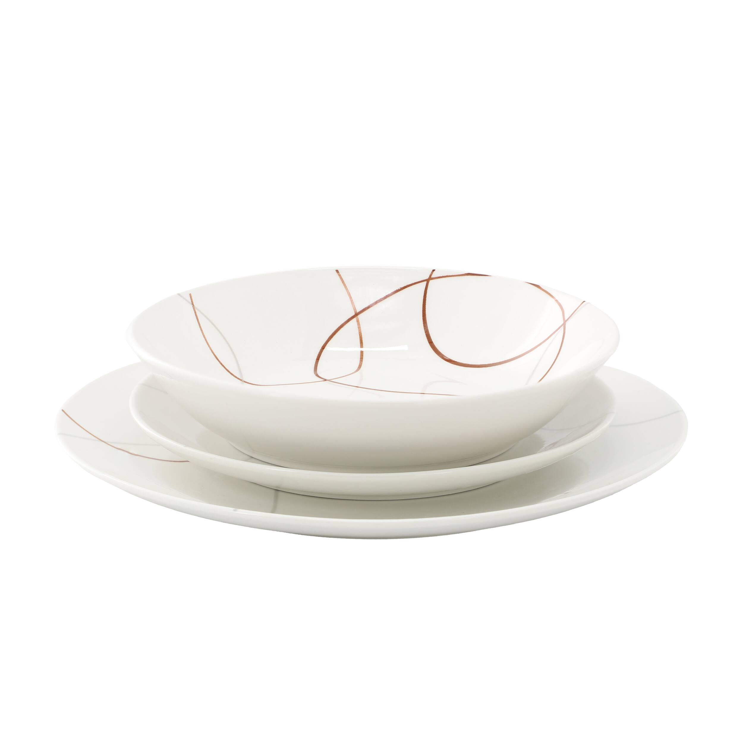Angle. Elama - Elama Sydney 18 Piece Porcelain Dinnerware Set, Service for 6 - White and Brown.