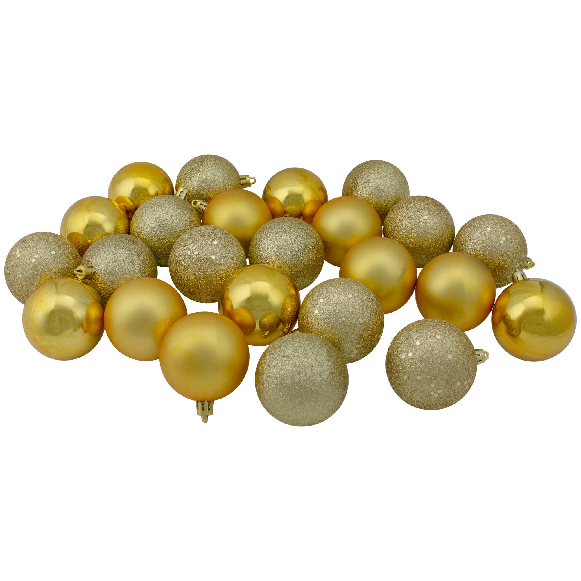 Front. Northlight - Shatterproof 4-Finish Christmas Ball Ornaments - 2.5" (60mm) - Vegas Gold - 24ct - Gold.