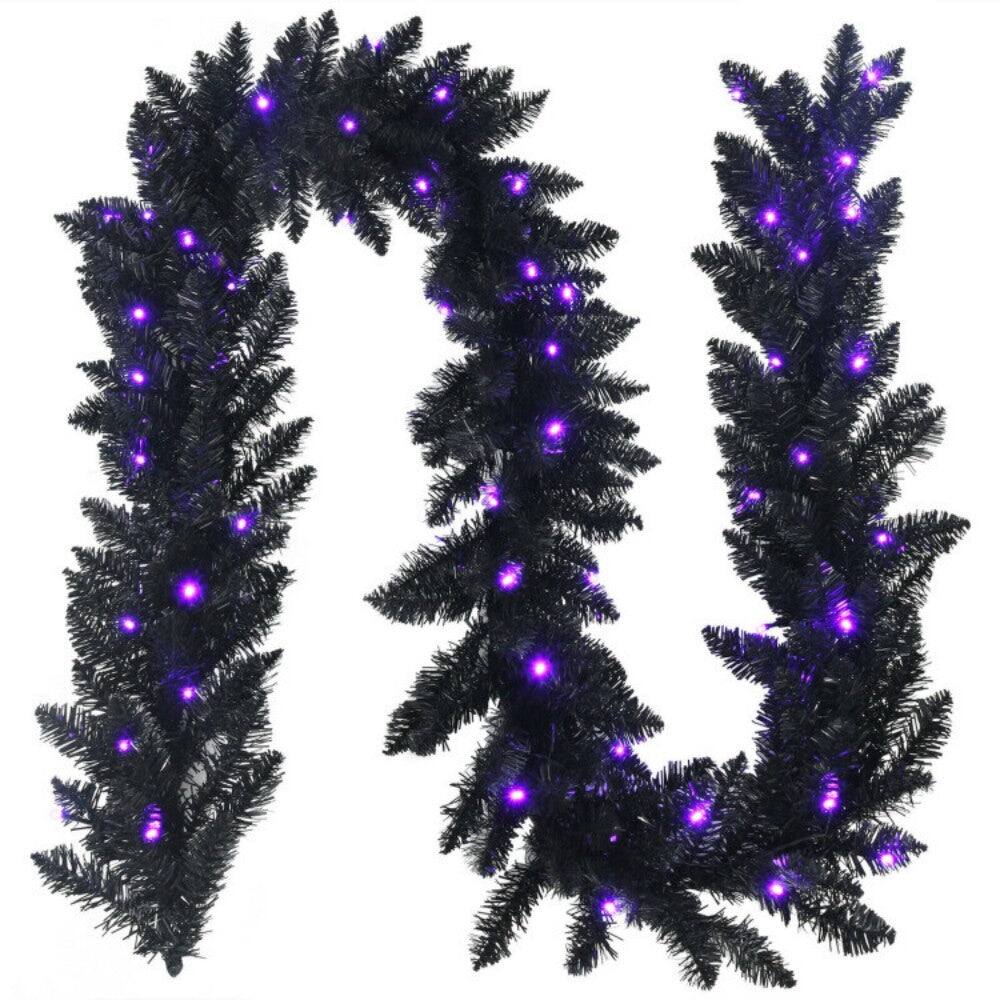 Boyel Living - 9 Feet Pre-lit Christmas Halloween Garland with 50 Purple LED Lights - Black