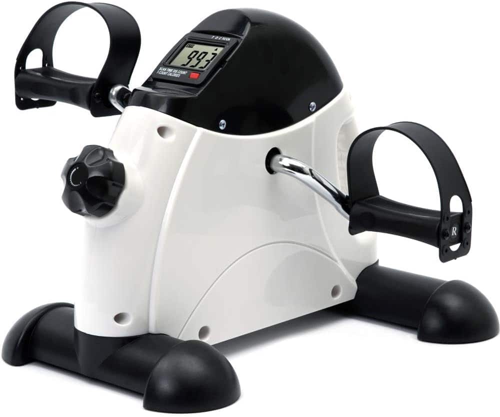 MOOSOO - Mini Exercise Bike, Under Desk Bike Pedal Exerciser Portable Foot Cycle Arm & Leg Peddler Machine with LCD Screen - White