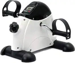 MOOSOO - Mini Exercise Bike, Under Desk Bike Pedal Exerciser Portable Foot Cycle Arm & Leg Peddler Machine with LCD Screen - White